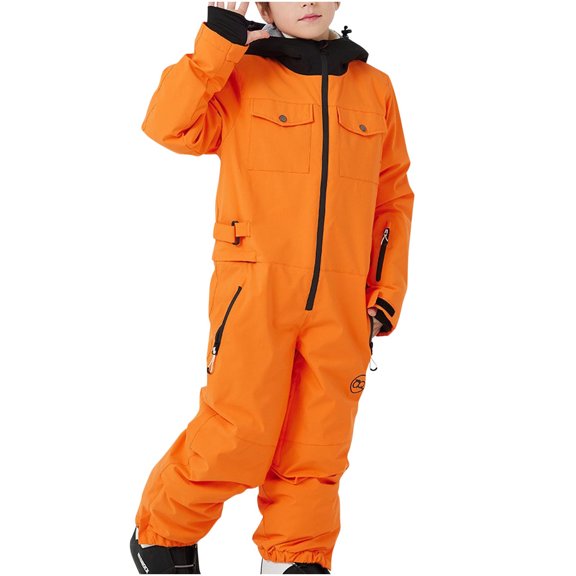 Wyobmus Kids' Snowsuit Boys' And Girls' Waterproof Waterproof Jumpsuit Winter Coats Ski Suit Coveralls Orange