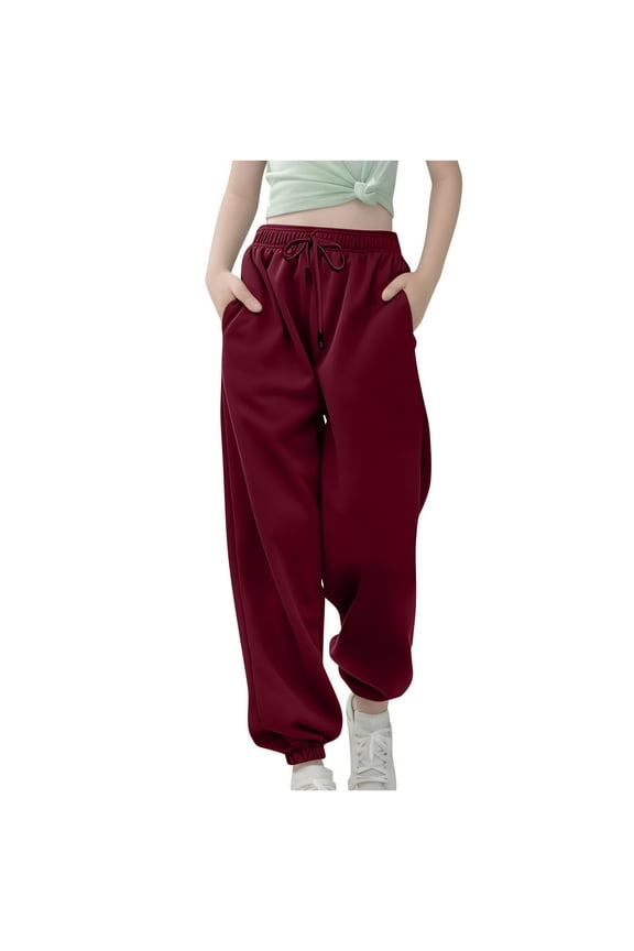 Kids Sweatpants Boys Girls Jogging Bottoms Sports Trousers Spring Fall Solid Color Long Active Training Casual Pants Sweatpants B-Burgundy