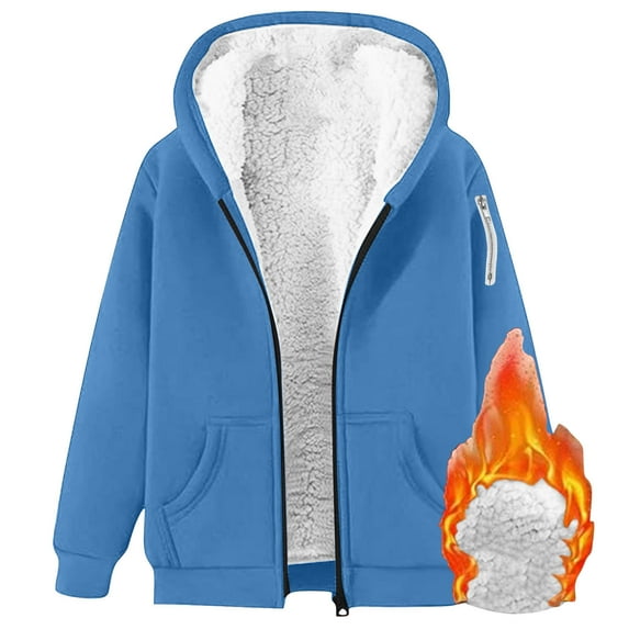 Wyobmus L-5XL Plus Size Sherpa Lined Hoodies for Women Casual Thickened Long Sleeve Full Zip Up Fleece Hooded Sweatshirt Winter Warm Outwear Jacket Coat,Blue,L