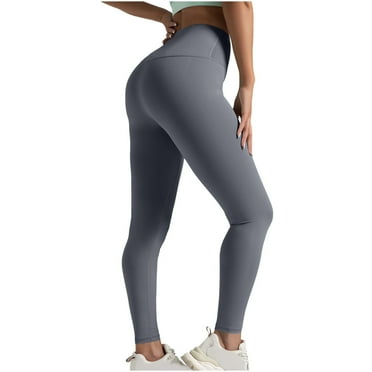 Wyobmus Leggings for Women Solid High Waisted Tummy Control Stretchy Capri Yoga Pants With Pockets for Workout Gray