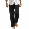 thumbnail image 1 of Wyobmus Lightweight Linen Pants for Men Plus Size Drawstring Pants Baggy Straight Pant Summer Beach Pants Breathable Trousers Black, 1 of 6
