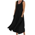 thumbnail image 1 of Wyobmus Linen Dresses for Women Summer Sleeveless V Neck Ruched Tank Dress Solid Casual Baggy Flowy Maxi Dresses With Pockets Black, 1 of 6