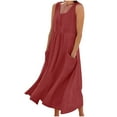 thumbnail image 1 of Wyobmus Linen Dresses for Women Summer Sleeveless V Neck Ruched Tank Dress Solid Casual Baggy Flowy Maxi Dresses With Pockets Red, 1 of 6