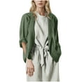 thumbnail image 1 of Wyobmus Linen Summer Cardigans for Women Lightweight Long Sleeve Casual Summer Tops Open Front Solid Color Resort Clothes S-2X Olive Green, 1 of 8