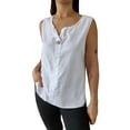 thumbnail image 1 of Wyobmus Linen Tank Tops for Women Sleeveless Loose Cotton Tops Button Down Crewneck Casual Summer T Shirt S-3X White, 1 of 6