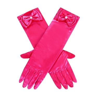 Wyobmus Little Girls Christmas Princess Gloves Winter Kids Knotbow Pearl Gloves Dress Gloves Ball Gloves Hot Pink*