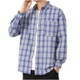 thumbnail image 1 of Wyobmus Long Sleeve Flannel Shirt for Men Long Sleeve Checkered Print Blouse Loose Fit Youth Button Down Casual Plaid Collared Shirt A-Blue, 1 of 5
