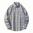 thumbnail image 1 of Wyobmus Long Sleeve Flannel Shirt for Men Long Sleeve Checkered Print Blouse Loose Fit Youth Button Down Casual Plaid Collared Shirt C-Dark Blue, 1 of 4