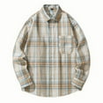 thumbnail image 1 of Wyobmus Long Sleeve Flannel Shirt for Men Long Sleeve Checkered Print Blouse Loose Fit Youth Button Down Casual Plaid Collared Shirt F-Beige, 1 of 4