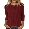 thumbnail image 1 of Wyobmus Long Sleeve Shirts for Women Knit Ribbed Crewneck Tunic Tops Slim Fit Fashion Going Out Casual Sweaters Basic Tees B-Burgundy, 1 of 6