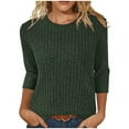 thumbnail image 1 of Wyobmus Long Sleeve Shirts for Women Knit Ribbed Crewneck Tunic Tops Slim Fit Fashion Going Out Casual Sweaters Basic Tees B-Olive Green, 1 of 6