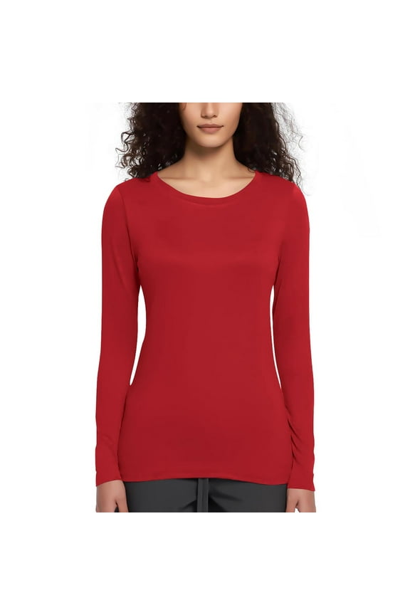 Long Sleeve Tee Shirts for Women form Fitting T-Shirts Casual Basic Nursing Tops Crewneck Layering Undershirts Red