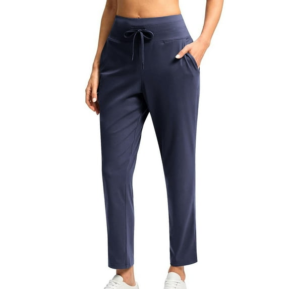 Wyobmus Lounge Pants for Women High Waisted Stretchy Ankle Pants 7/8 Gym Yoga Pants with Drawstring for Work Travel Casual B-Navy