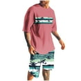 thumbnail image 1 of Wyobmus Lounge Sets for Men 2 Piece Shorts Outfits Slim Fit Summer Beach Tracksuit Short Sleeve Hawaiian Printed Sport Suits D-Pink, 1 of 5