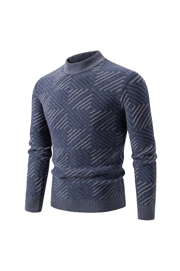 Man'S Solid Color Sweaters Winter Thickened Warm Pullover Knitted Texture Round Neck Undershirt Tops A-Navy