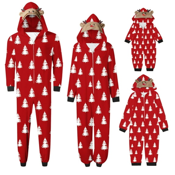 Wyobmus Matching Family Pajamas Set Elk Antler Long Sleeve Hooded Romper Zipper Jumpsuit Loungewear for Dad