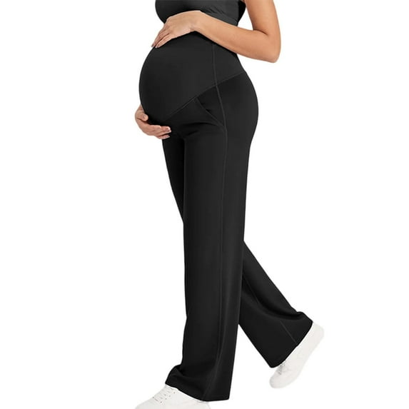 Wyobmus Maternity Flare Leggings Over The Belly Pregnancy Pants Stretchy Bootcut Trousers Mama Wide Leg Yoga Comfy Work Lounge Pants with Pockets C-Black