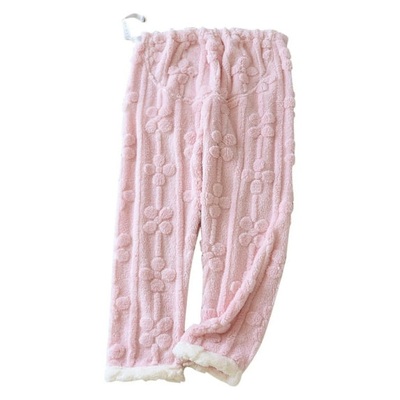 Wyobmus Maternity Pajama Pants for Women Plus Size Pregnancy High Waist Over The Belly Flannel Plush Loose Pants Wide Leg Pants C-Pink
