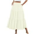 thumbnail image 1 of Wyobmus Maxi Skirts for Women High Elastic Waist Layered Midi Length Skirt Pleated Flowy Ruffle Aline Boho Summer Resort Skirt S-2X Beige, 1 of 8