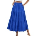 thumbnail image 1 of Wyobmus Maxi Skirts for Women High Elastic Waist Layered Midi Length Skirt Pleated Flowy Ruffle Aline Boho Summer Resort Skirt S-2X Blue, 1 of 8