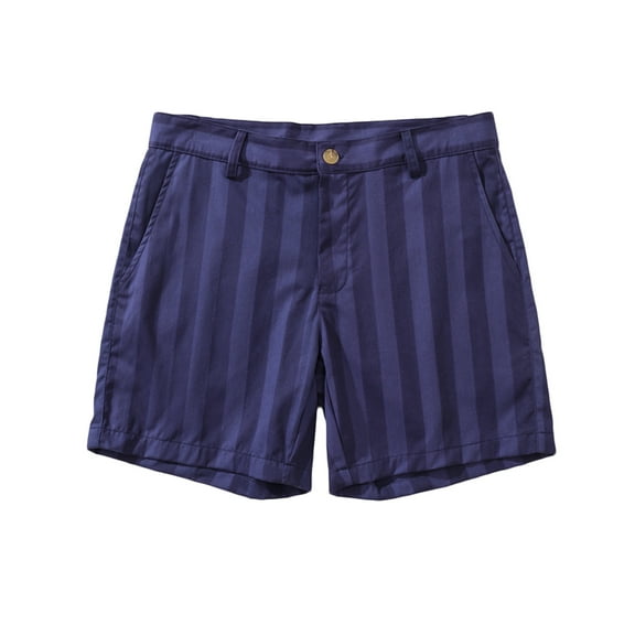 Wyobmus Men Summer Shorts Stripe Printed Regular Fit Flat Front Zipper Button Walk Chino Shorts Dark Blue