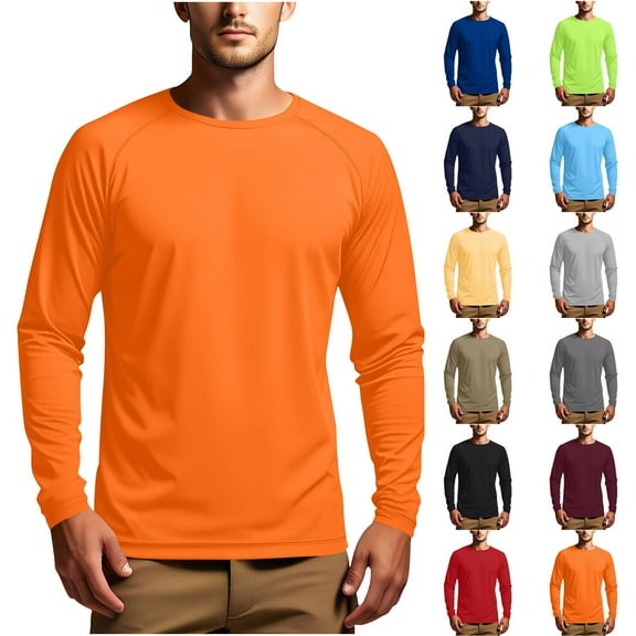 Wyobmus Men's Sun Protection Shirt Lightweight Long Sleeve Workout T-Shirt Casual Round Neck Sport Fishing Shirt S-2XL A-Gray