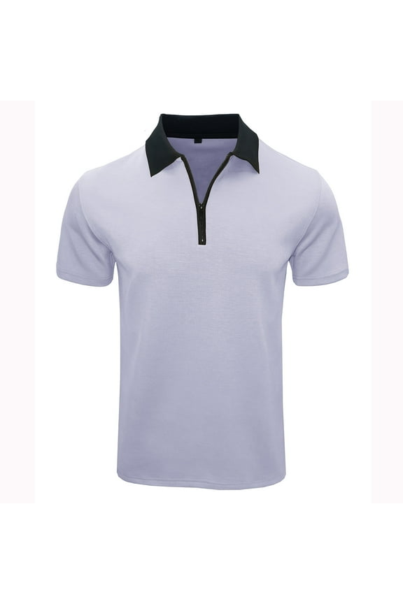 Men's 1/4 Zipper Shirt Solid Color Short Sleeve Turn-Down Collar Quarter Zipper Shirt White