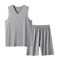 thumbnail image 1 of Wyobmus Men's 2 Pieces Ice Silk Set Solid Color Quick Dry Elastic Waist Shorts Sleeveless Tank Top Outfit Tracksuit L-4Xl Gray, 1 of 4