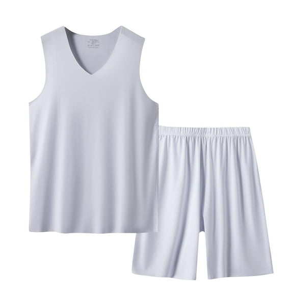 Wyobmus Men's 2 Pieces Ice Silk Set Solid Color Quick Dry Elastic Waist Shorts Sleeveless Tank Top Outfit Tracksuit L-4Xl White