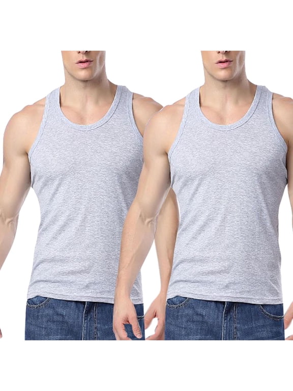Men's 2PC Muscle Shirt Soft Tank Tops Moisture-Wicking Body Building Shirt Plus Size Stretch Cotton Undershirt L-4X 2*Gray