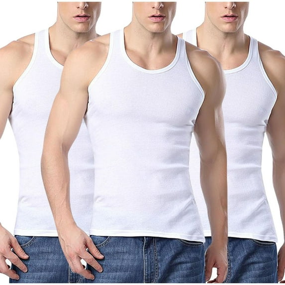Wyobmus Men's 3PC Muscle Shirt Soft Tank Tops Moisture-Wicking Body Building Shirt Plus Size Stretch Cotton Undershirt L-4X 3*White