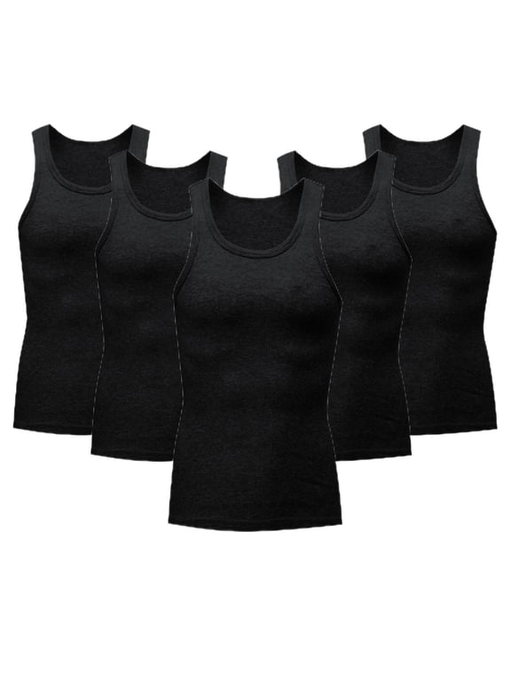 Men's 5 Pack Tank Tops Moisture Wicking Muscle Shirt Classic Solid Color Rib Bodybuilding A-Shirt Black