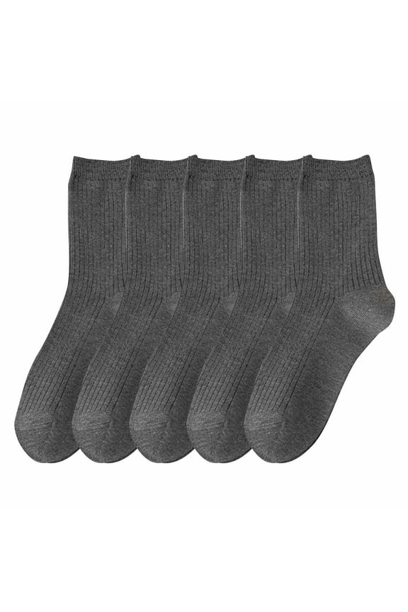 Men's 5Pc Cotton Socks Winter Solid Color Comfort Breathable Knitted Cotton Socks Dark Gray*