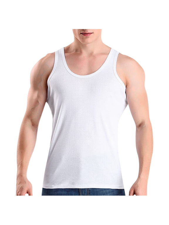 Men's Active Tank Tops Oversized Cotton Moisture Wicking Muscle A-Shirt Loose Sleeveless Gym Workout Shirts L-4X White