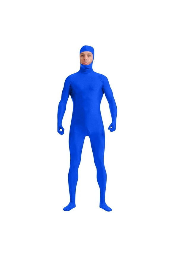 Men's And Women's Face Open Zentai Bodysuit Stretch Polyester Spandex Full Body Suit A-Blue