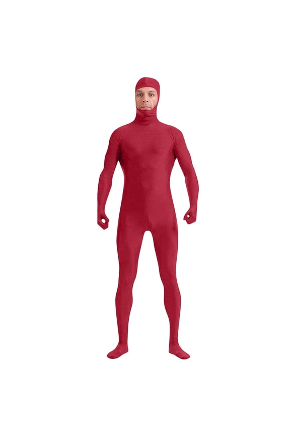 Men's And Women's Face Open Zentai Bodysuit Stretch Polyester Spandex Full Body Suit B-Burgundy