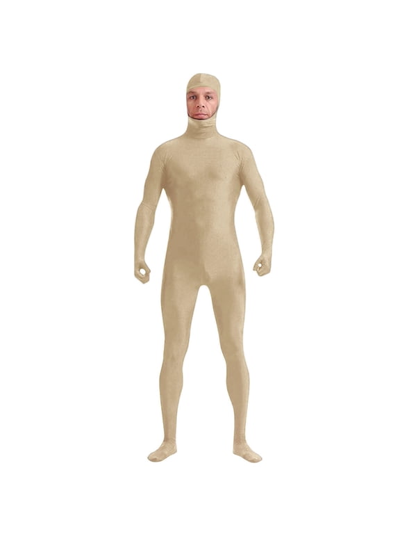 Men's And Women's Face Open Zentai Bodysuit Stretch Polyester Spandex Full Body Suit D-Beige