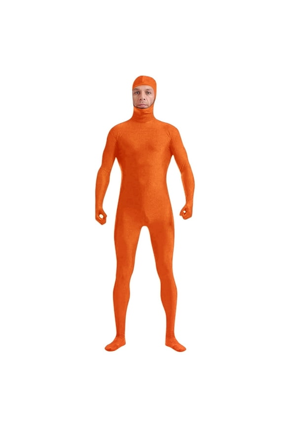 Men's And Women's Face Open Zentai Bodysuit Stretch Polyester Spandex Full Body Suit D-Orange