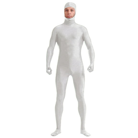 Wyobmus Men's And Women's Face Open Zentai Bodysuit Stretch Polyester Spandex Full Body Suit D-White