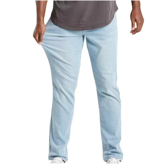 Wyobmus Men's Baggy Jeans Plus Size Jeans Solid Classic Fit Pocket Outdoor Elastic Waist Denim Pant XS-8XL Light Blue