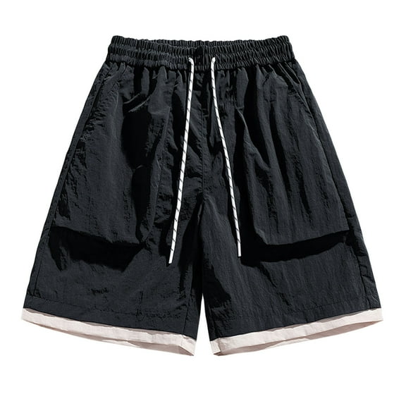 Wyobums Men's Board Shorts Casual Elastic Waist Drawstring Swim Trunks Lightweight Loose Fit Beach Shorts with Pockets M-5XL B-Black