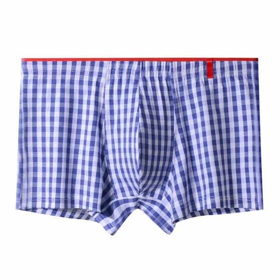 Wyobmus Men's Boxer Briefs Cotton Plaid Woven Boxer Shorts Loose Soft Breathable Underwear Boxers A-Blue