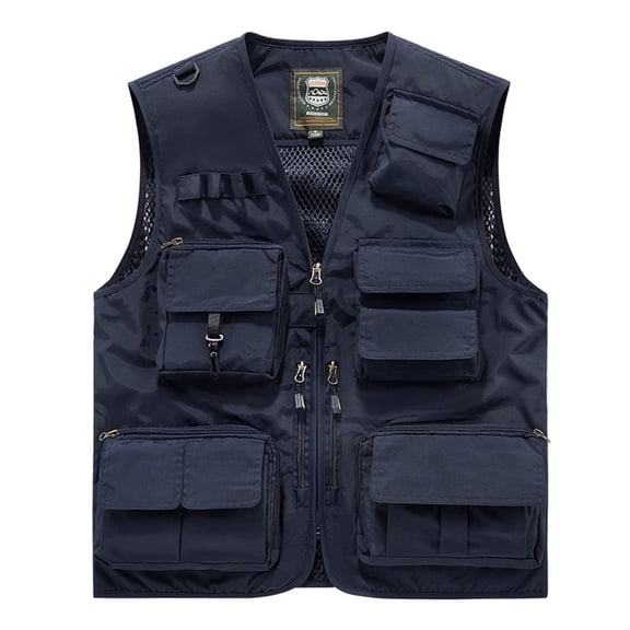 Wyobmus Men's Breathable Fishing Vest, Outdoor Multi-Pockets Lightweight Cargo Vest Photography Travel Hunting Waistcoat Jacket for Unisex Adults and Youth Navy