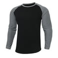 thumbnail image 1 of Wyobmus Men's Breathable Shirt Solid Color Ice Silk Strip Long Sleeves Round Neck Tops Raglan Sleeve Black, 1 of 4