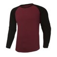 thumbnail image 1 of Wyobmus Men's Breathable Shirt Solid Color Ice Silk Strip Long Sleeves Round Neck Tops Raglan Sleeve Red, 1 of 8
