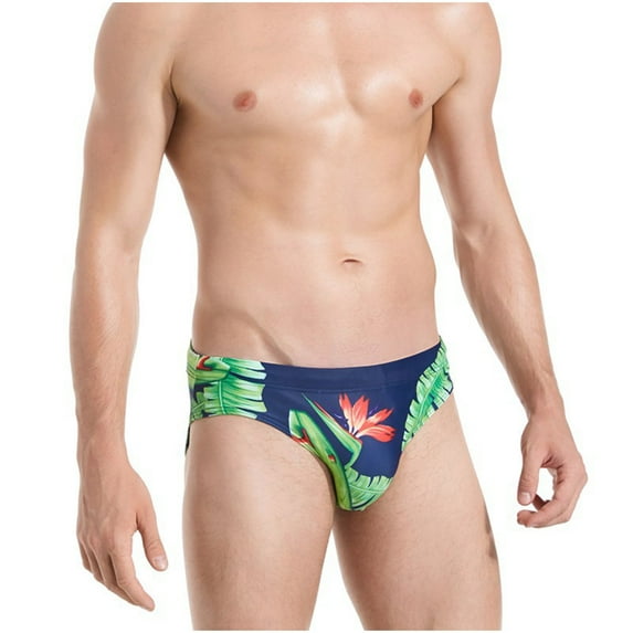 Wyobmus Men's Briefs Low Rise Bikini Beach Bathing Suit Printing Removable Pad Swimming Trunks H-Blue