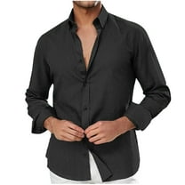 Wyobmus Men's Business Lapel Dress Shirts Casual Fashion Textured Pleated Solid Color T-Shirt Button Down Long Sleeve formal Shirts Black