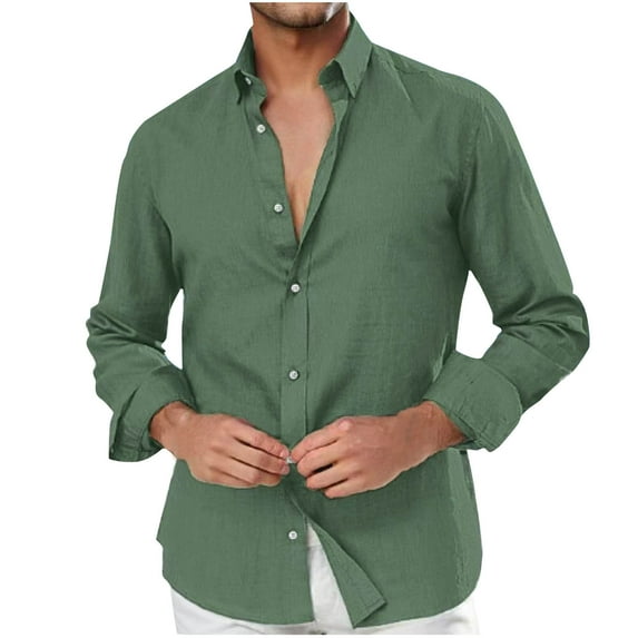 Wyobmus Men's Business Lapel Dress Shirts Casual Fashion Textured Pleated Solid Color T-Shirt Button Down Long Sleeve formal Shirts Green