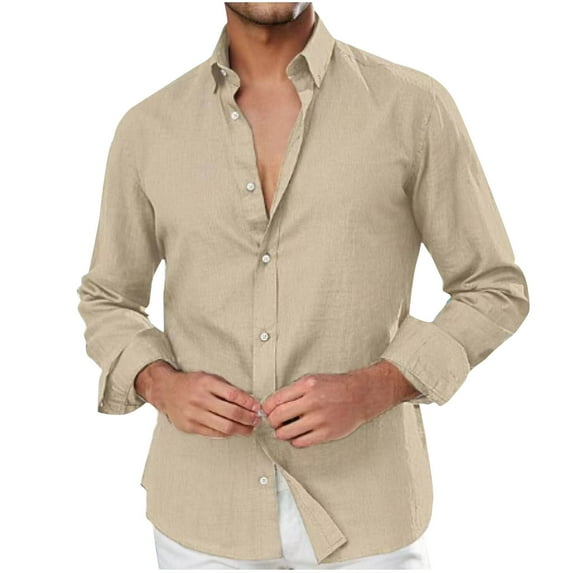 Wyobmus Men's Business Lapel Dress Shirts Casual Fashion Textured Pleated Solid Color T-Shirt Button Down Long Sleeve formal Shirts Khaki