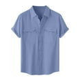 thumbnail image 1 of Wyobmus Men's Button Down Linen Shirt Short Sleeve Casual Untucked Dress Shirt Stretch Summer Beach Vacation Wedding Shirts A-Blue, 1 of 8